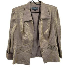 Vintage 80's Formal Blazer‎ 12 Gold Iridescent Metallic Crinkle Beaded Open